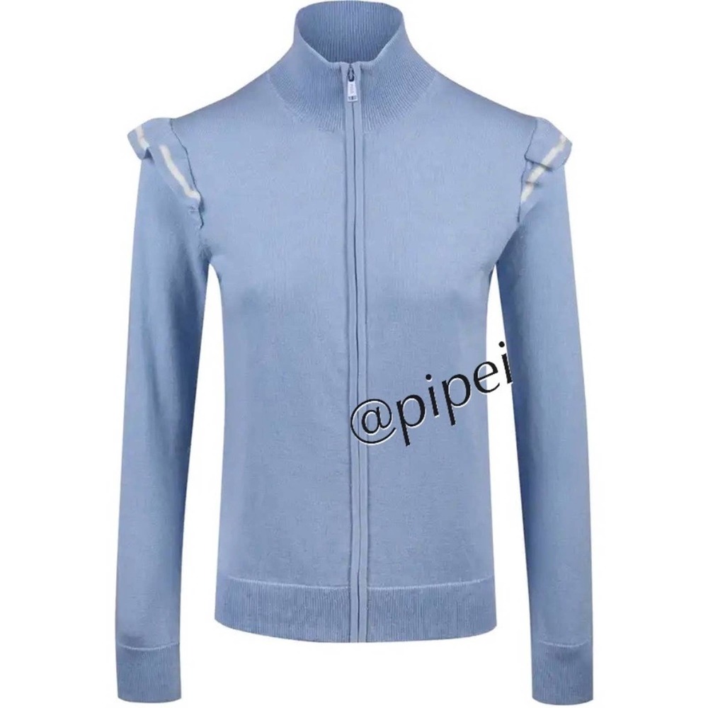 Ralph Lauren Sweater Jacket Cashmere Wool Ruffle-Trim Zip Golf Blue Medium NWT